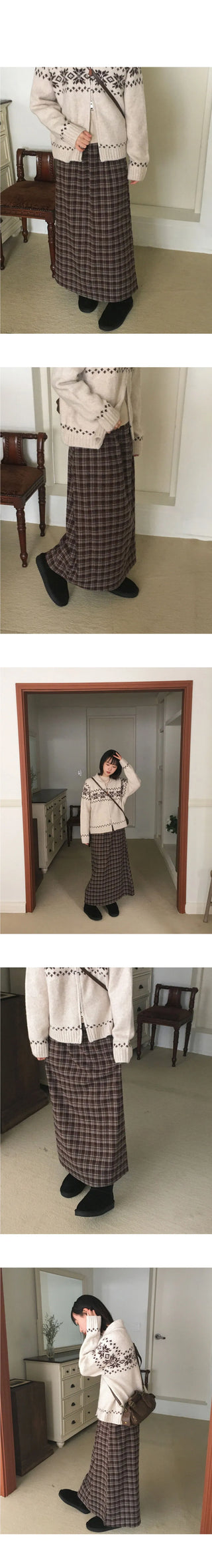 Carin Vintage Check Maxi Long Skirt