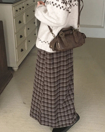 Carin Vintage Check Maxi Long Skirt