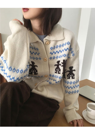 Nekan Nordic Collar Wood Button Knitwear Cardigan