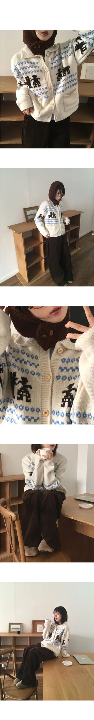 Nekan Nordic Collar Wood Button Knitwear Cardigan