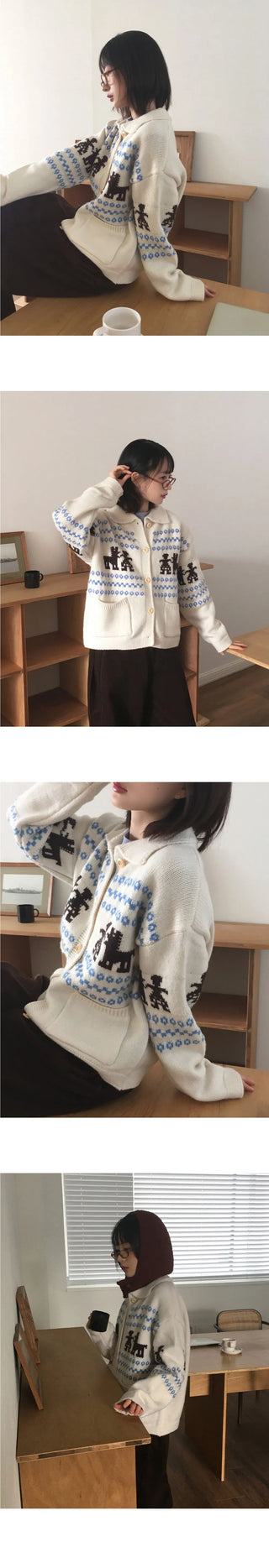 Nekan Nordic Collar Wood Button Knitwear Cardigan