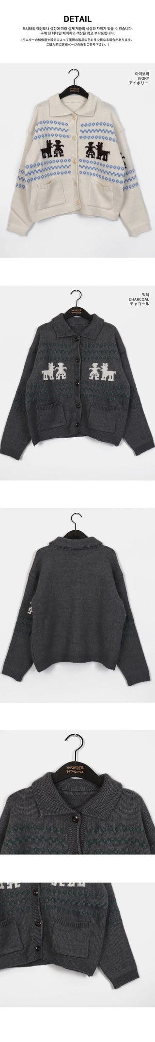 Nekan Nordic Collar Wood Button Knitwear Cardigan