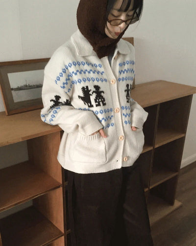 Nekan Nordic Collar Wood Button Knitwear Cardigan