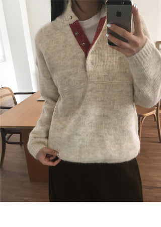 Cotic Bocashi Color Block Half Snap Button Knitwear