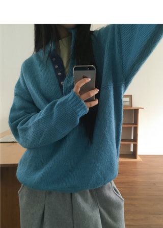 Cotic Bocashi Color Block Half Snap Button Knitwear