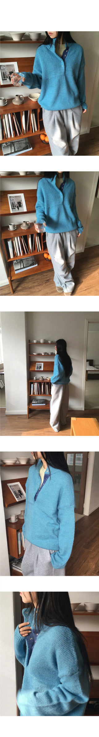 Cotic Bocashi Color Block Half Snap Button Knitwear