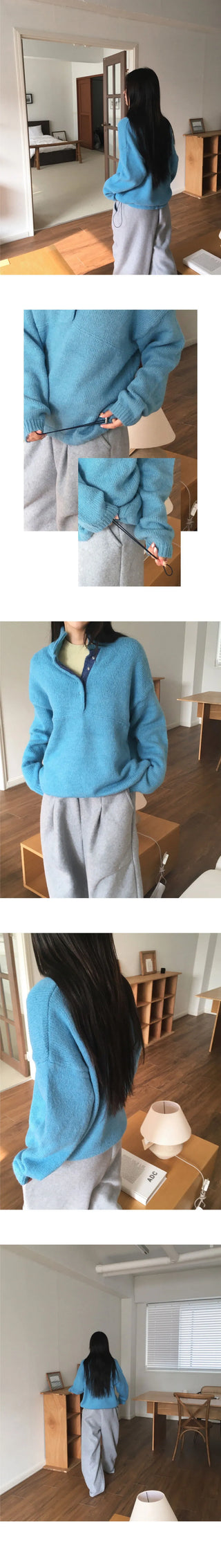 Cotic Bocashi Color Block Half Snap Button Knitwear