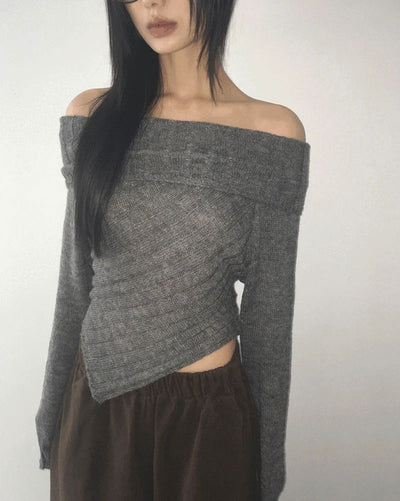 Chetil diagonal Ribbed off-shoulder knitwear