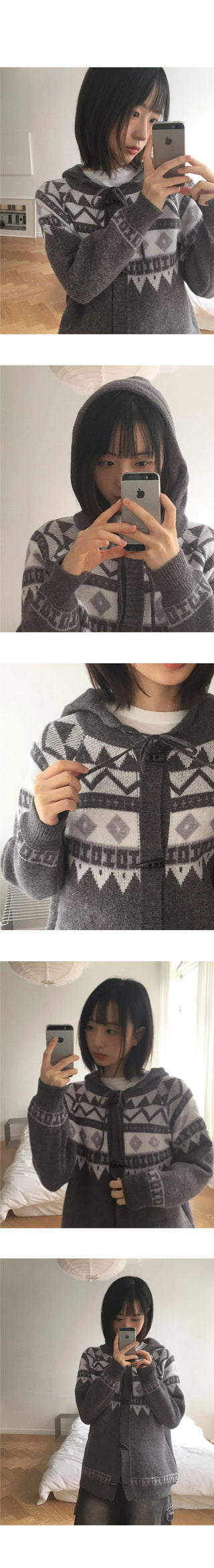 Linga Duffle Tteokbokki Nordic Hood Knitwear Cardigan