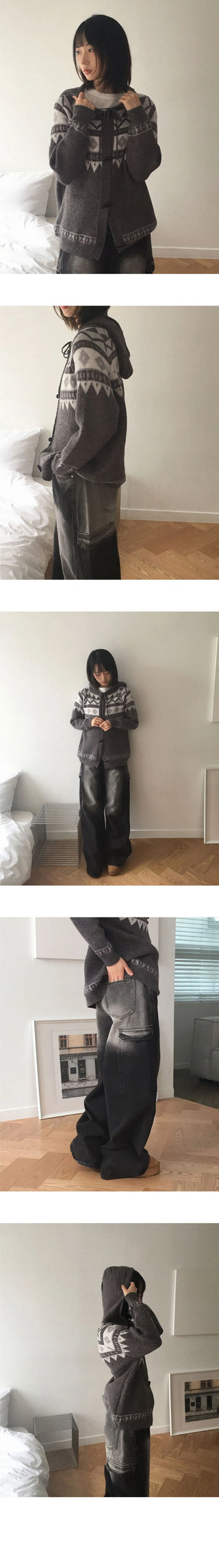 Linga Duffle Tteokbokki Nordic Hood Knitwear Cardigan
