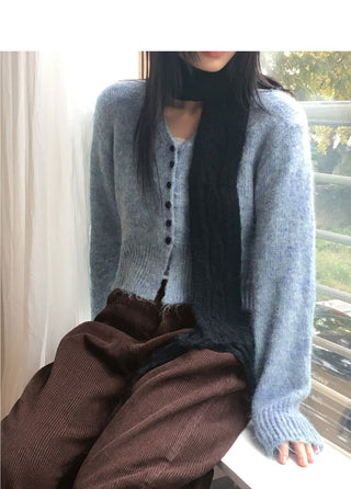 Moda Cloud Mel Bocashi Bean Button Wool Knitwear Cardigan