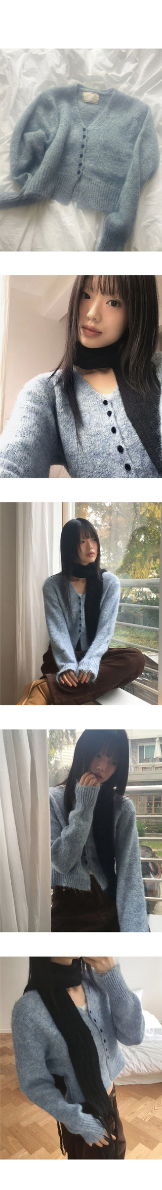Moda Cloud Mel Bocashi Bean Button Wool Knitwear Cardigan