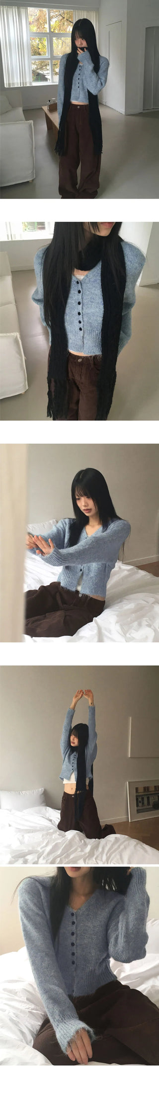 Moda Cloud Mel Bocashi Bean Button Wool Knitwear Cardigan