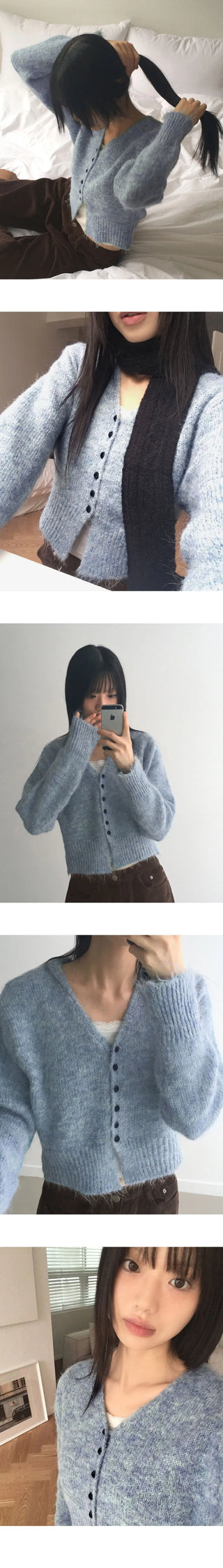 Moda Cloud Mel Bocashi Bean Button Wool Knitwear Cardigan