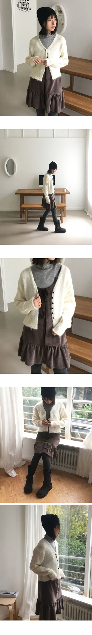 Moda Cloud Mel Bocashi Bean Button Wool Knitwear Cardigan