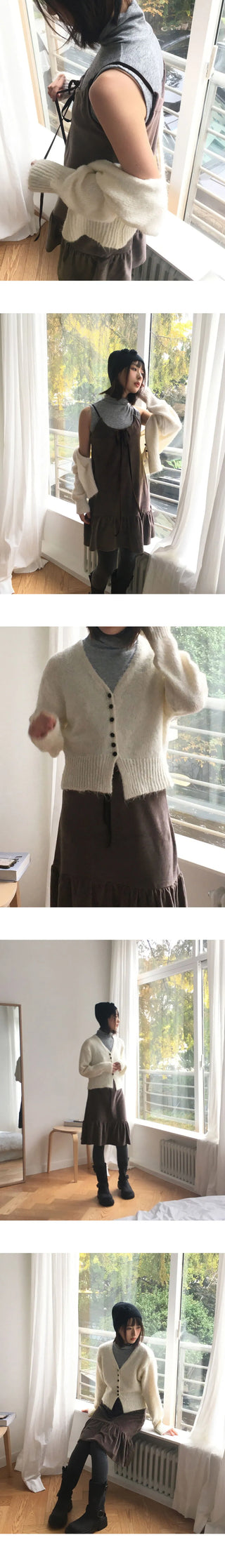Moda Cloud Mel Bocashi Bean Button Wool Knitwear Cardigan