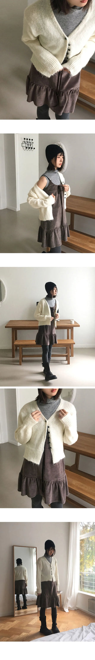 Moda Cloud Mel Bocashi Bean Button Wool Knitwear Cardigan