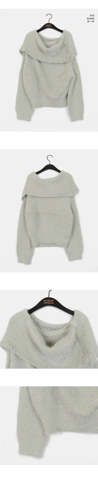 Lisle Pom Pom Angora Loose-fit Off Shoulder Fur Knitwear