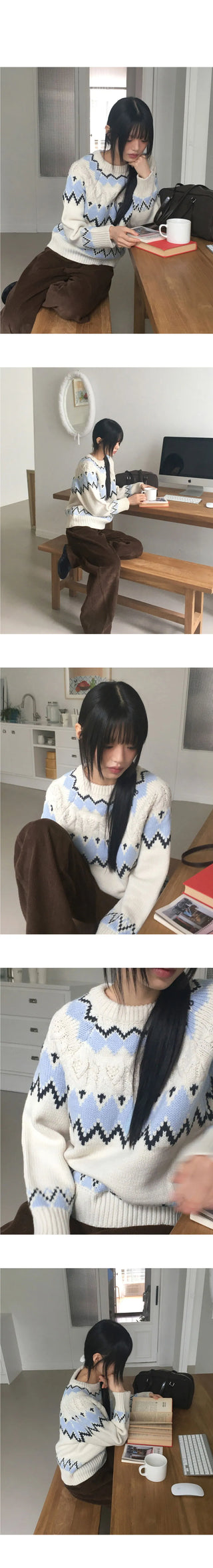 Uken Nordic Heart Twisted Round Knitwear