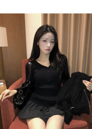 T-Ah Ribbed Lace V-Neck Knitwear