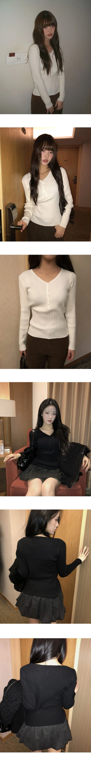 T-Ah Ribbed Lace V-Neck Knitwear