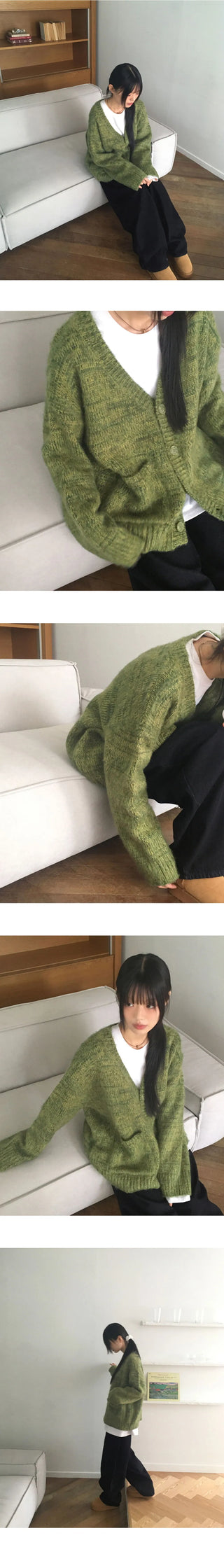 Shavel Dotum Bocashi Overfit Brush Winter Knitwear Cardigan