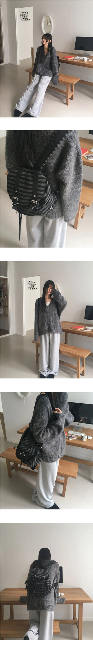 Shavel Dotum Bocashi Overfit Brush Winter Knitwear Cardigan