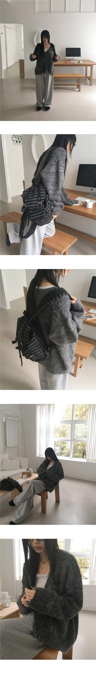 Shavel Dotum Bocashi Overfit Brush Winter Knitwear Cardigan