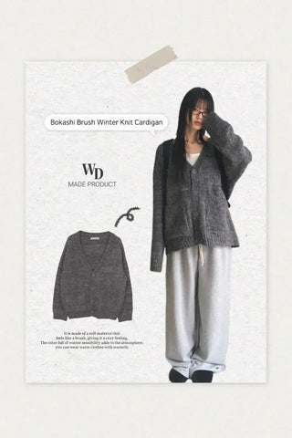 Shavel Dotum Bocashi Overfit Brush Winter Knitwear Cardigan