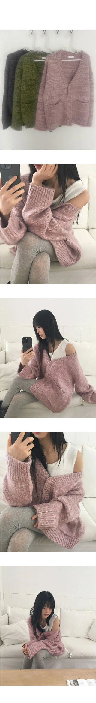 Shavel Dotum Bocashi Overfit Brush Winter Knitwear Cardigan