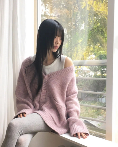 Shavel Dotum Bocashi Overfit Brush Winter Knitwear Cardigan