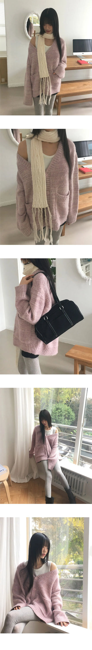 Shavel Dotum Bocashi Overfit Brush Winter Knitwear Cardigan