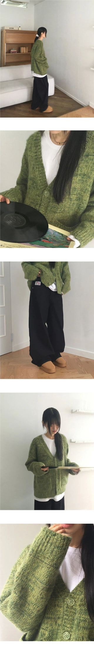 Shavel Dotum Bocashi Overfit Brush Winter Knitwear Cardigan