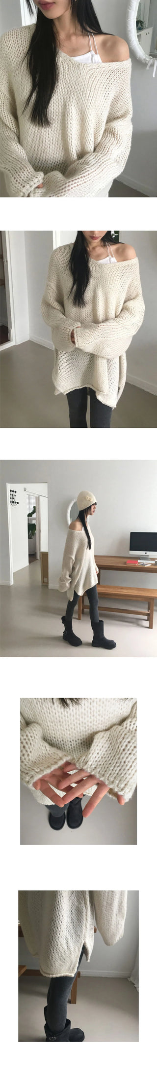 Wedi Dothom Overfit V-Neck Knitwear Dress