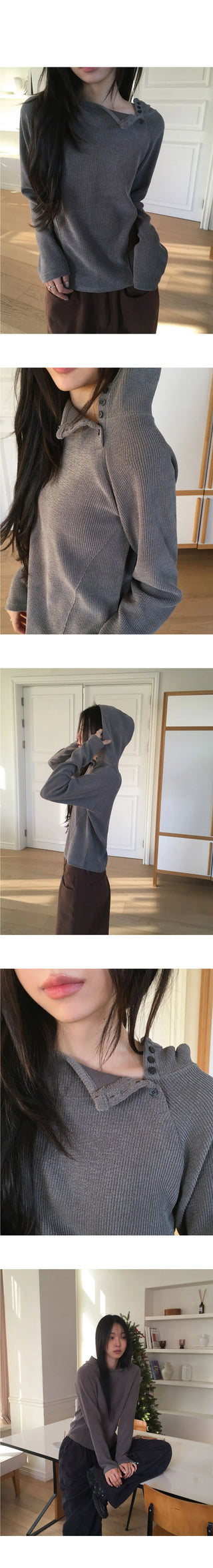 Netis Balaclava Button Ribbed Hooded T-Shirt