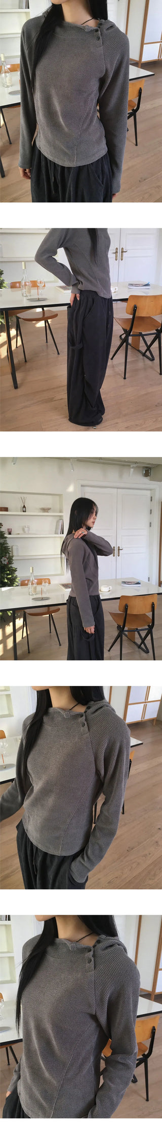 Netis Balaclava Button Ribbed Hooded T-Shirt