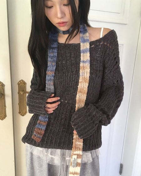 Eamon Fur Gradient Slim Muffler Scarf
