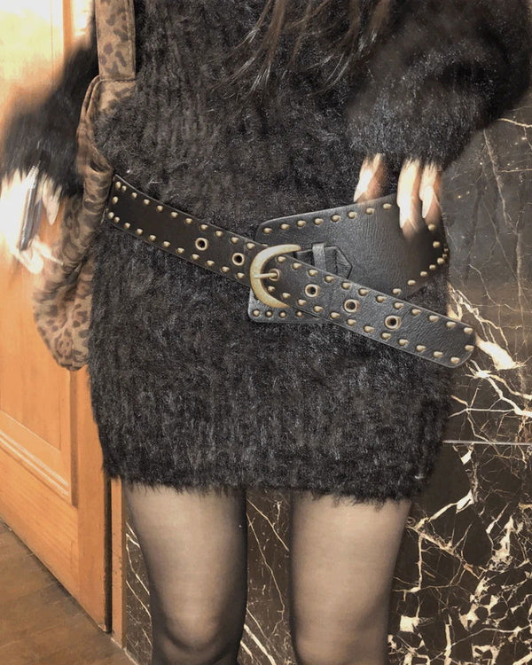 Damier Vintage Studded Leather Belt