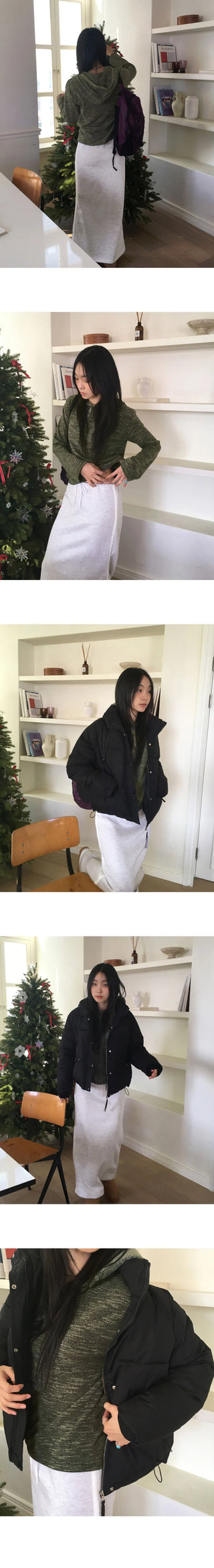 Zike Stripe Bocashi Button Color Block Hooded T-shirt