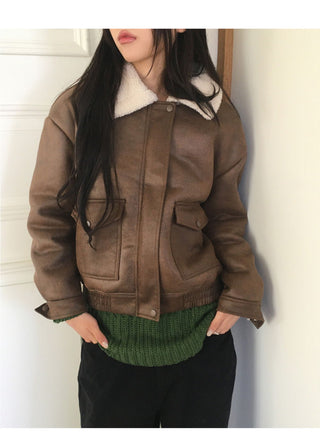 Drom Suede Poggle Fur Collar Shearling Jacket