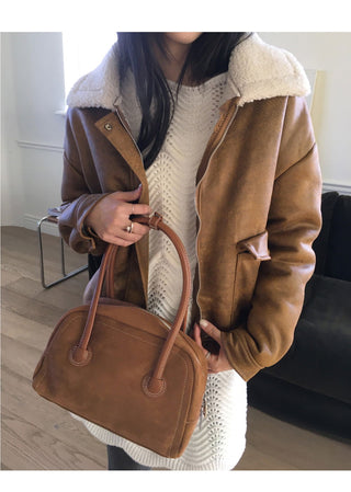 Drom Suede Poggle Fur Collar Shearling Jacket
