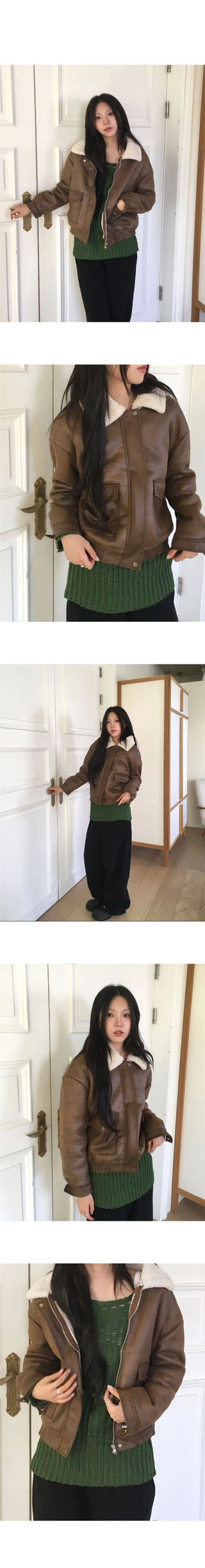 Drom Suede Poggle Fur Collar Shearling Jacket