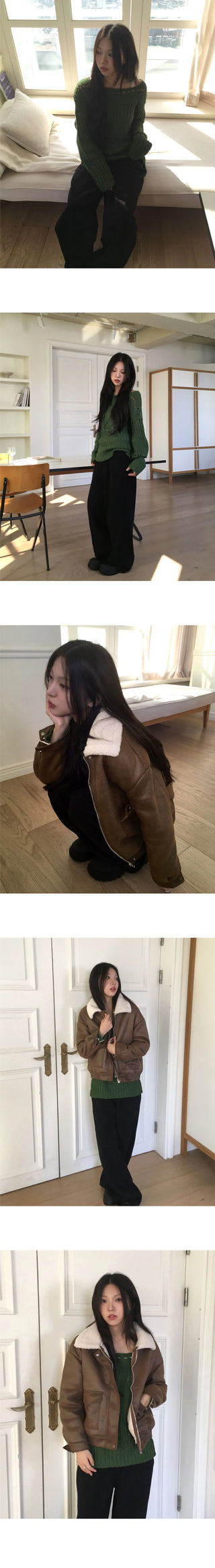 Drom Suede Poggle Fur Collar Shearling Jacket
