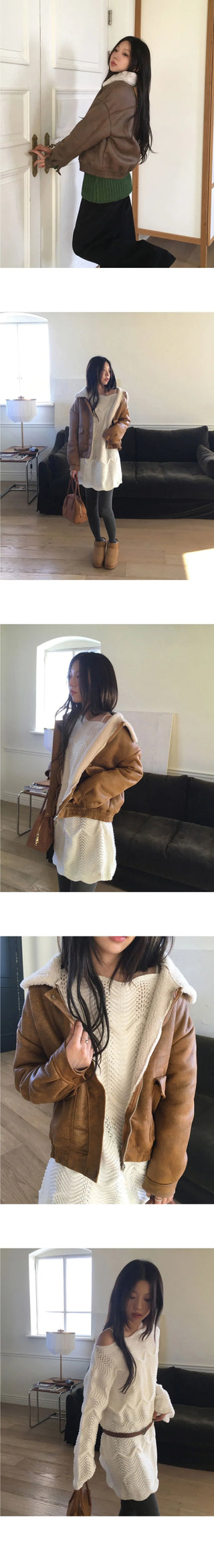 Drom Suede Poggle Fur Collar Shearling Jacket