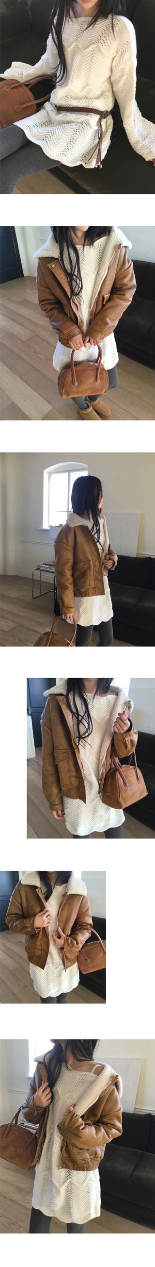 Drom Suede Poggle Fur Collar Shearling Jacket