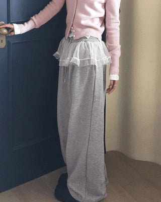 Koha chiffon lace layered two-way twill pants