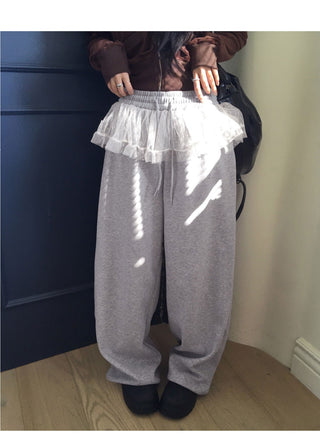 Koha chiffon lace layered two-way twill pants