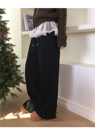 Koha chiffon lace layered two-way twill pants