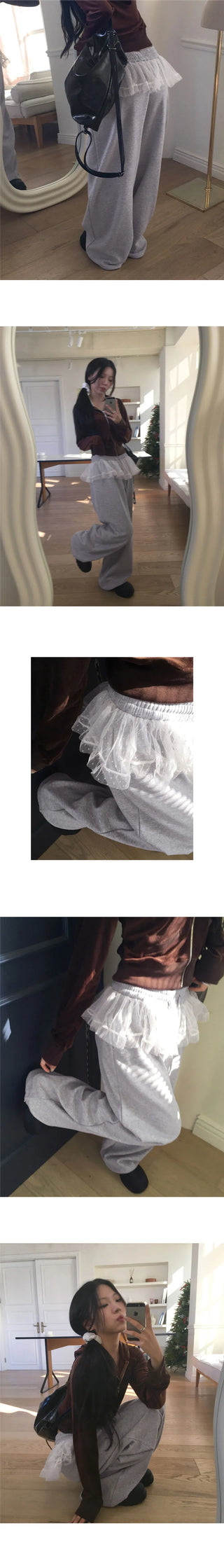 Koha chiffon lace layered two-way twill pants