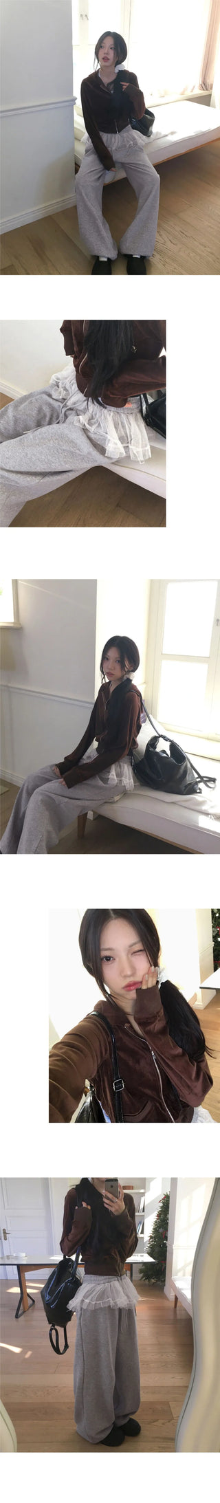 Koha chiffon lace layered two-way twill pants